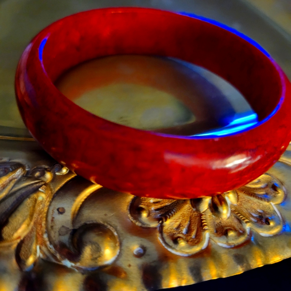 Rare Find Vintage Bakelite Cherry, Paparilka, Red Swirl Bangle Bracelet